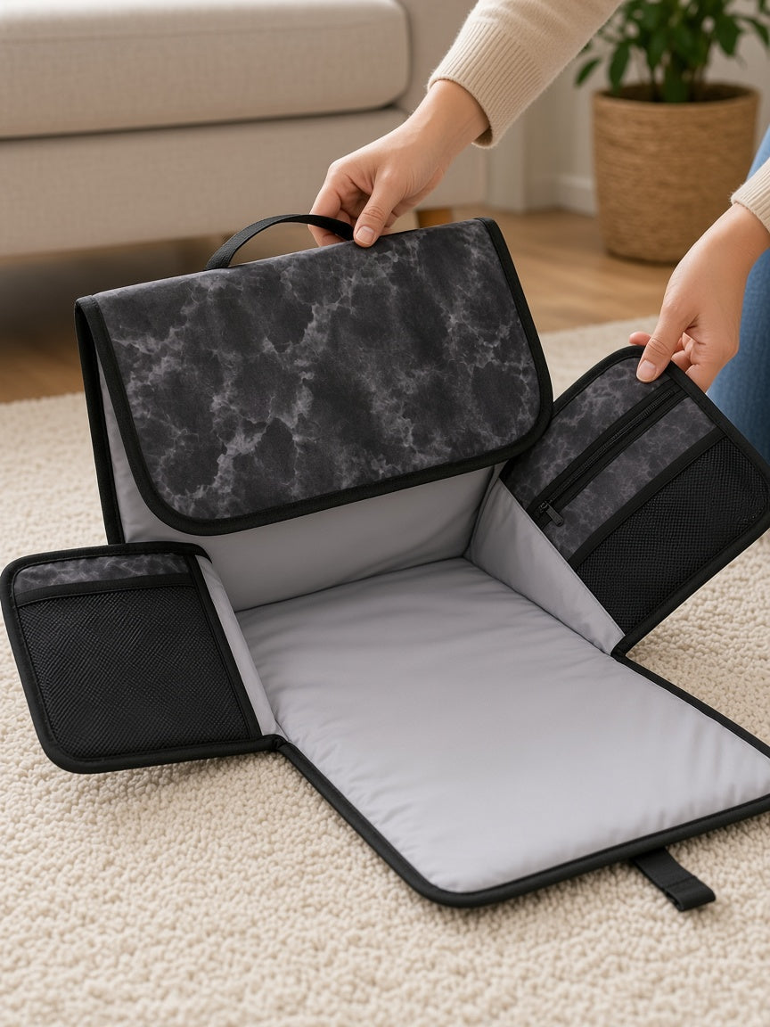 Unfold flat on any clean surface
