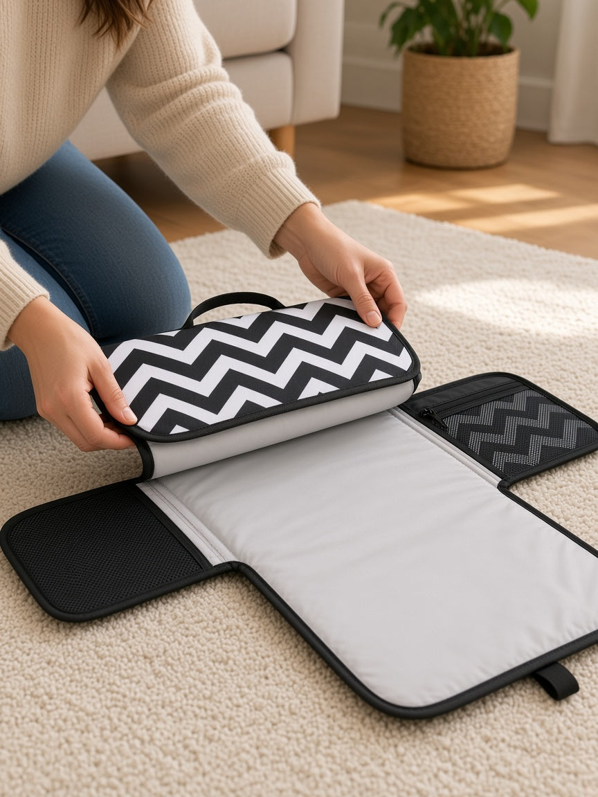 Unfold flat on any clean surface