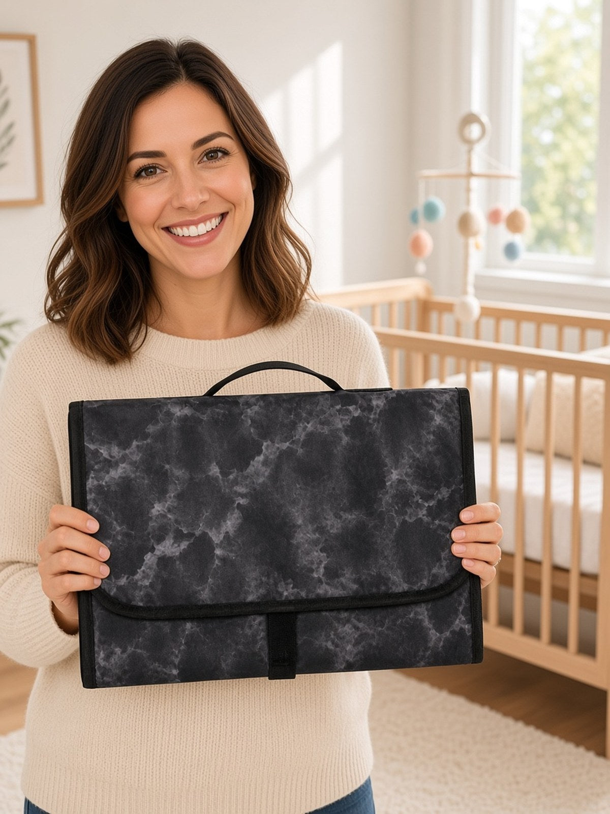 Portable Foldable Baby Changing Mat – Waterproof Travel Changing Pad — Black grey lifestyle