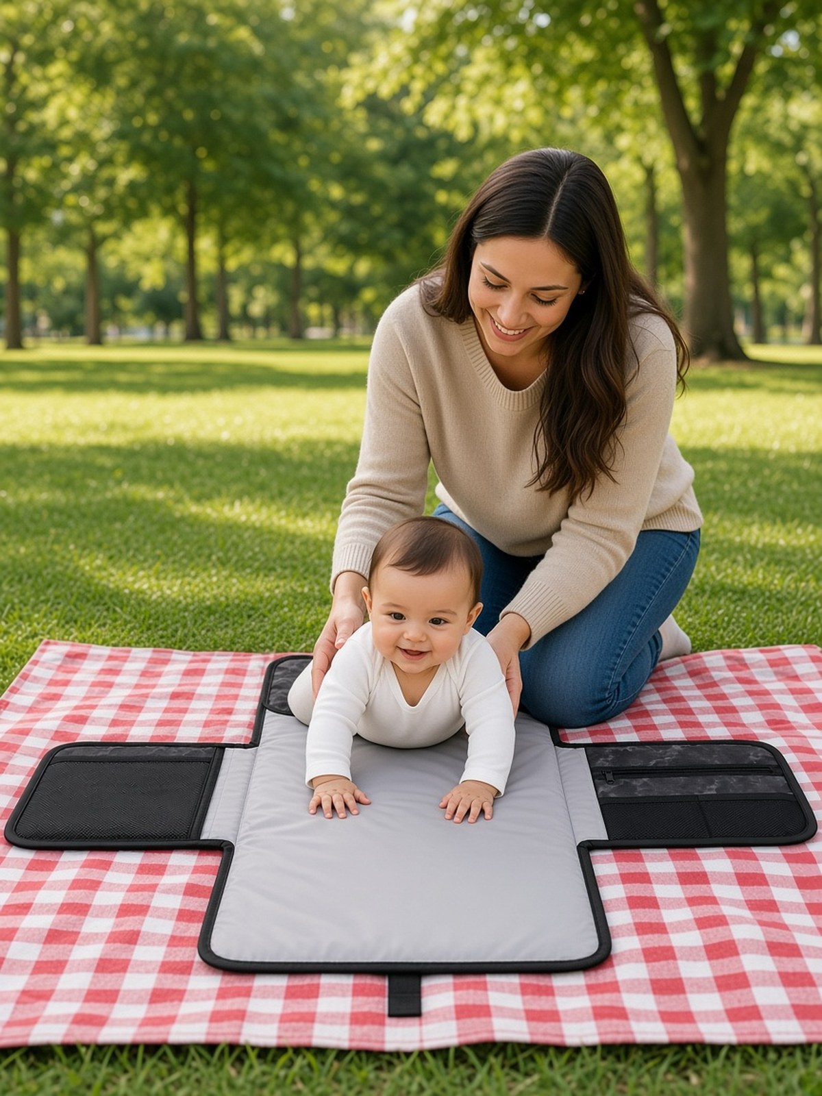 Portable Foldable Baby Changing Mat – Waterproof Travel Changing Pad — Black grey lifestyle