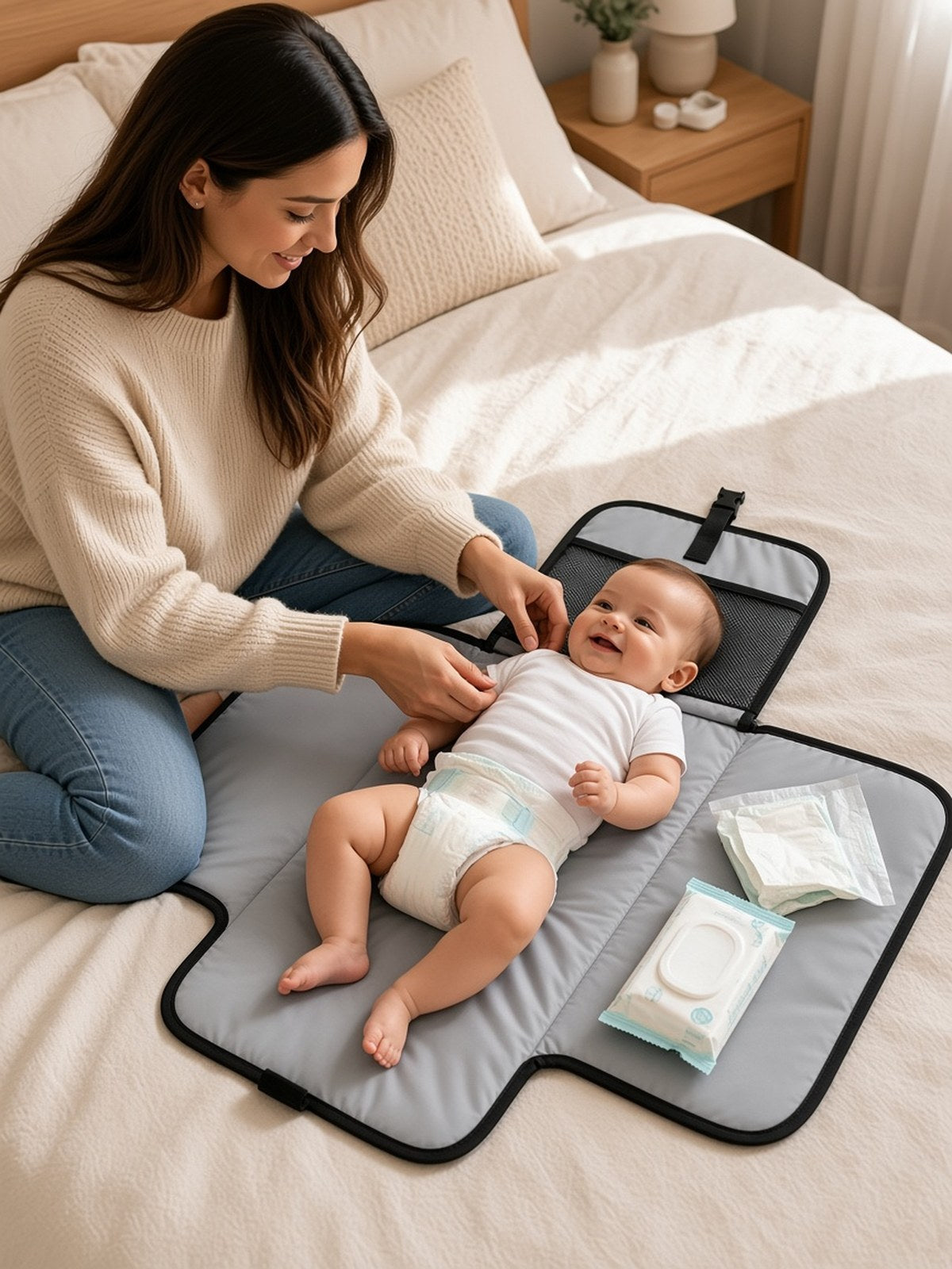 Portable Foldable Baby Changing Mat – Waterproof Travel Changing Pad — Black lifestyle