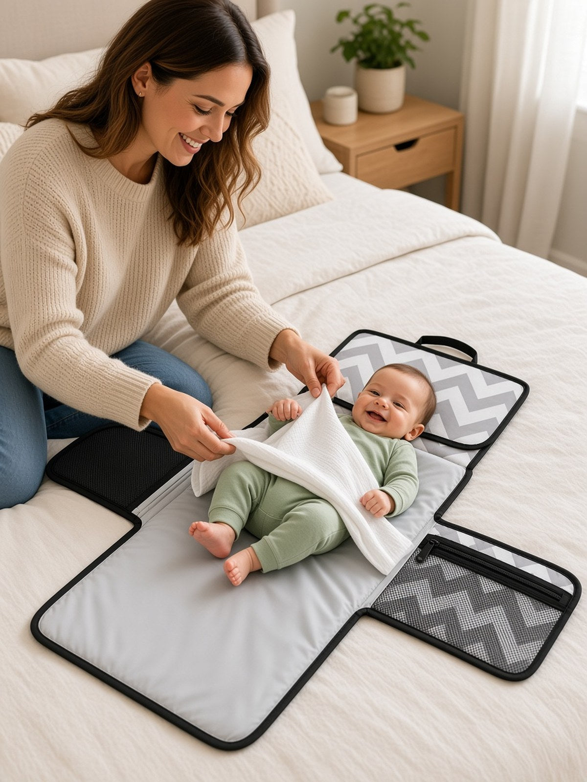 Portable Foldable Baby Changing Mat – Waterproof Travel Changing Pad — gray lifestyle