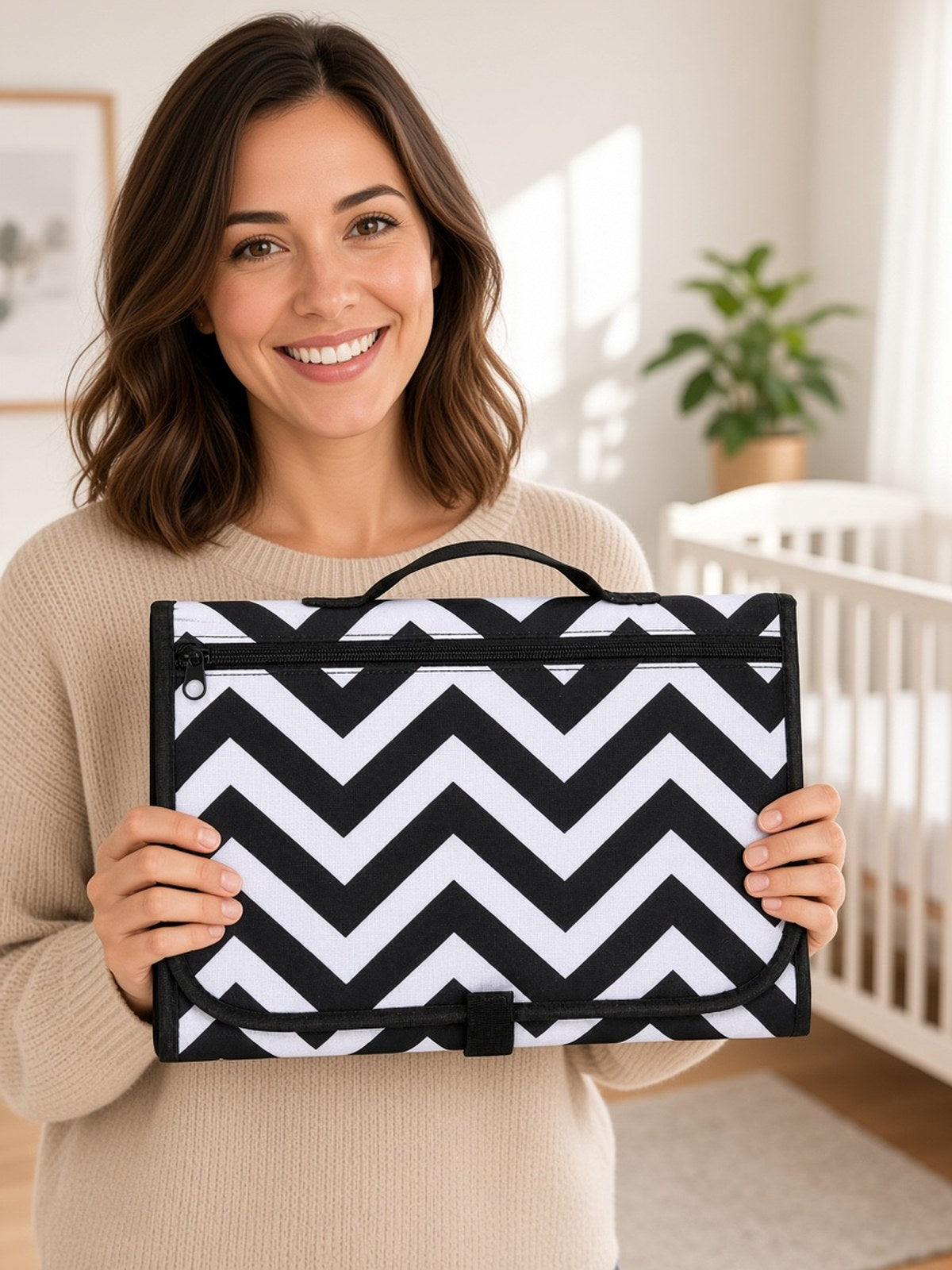 Portable Foldable Baby Changing Mat – Waterproof Travel Changing Pad — White black lifestyle