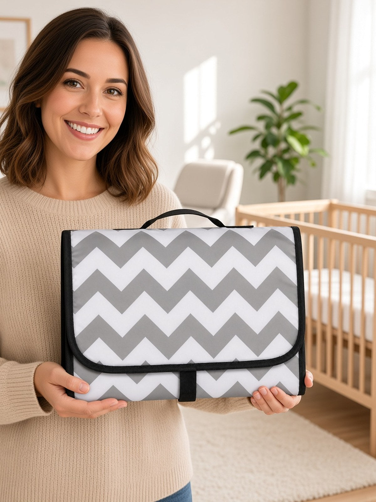 Portable Foldable Baby Changing Mat – Waterproof Travel Changing Pad — White grey lifestyle