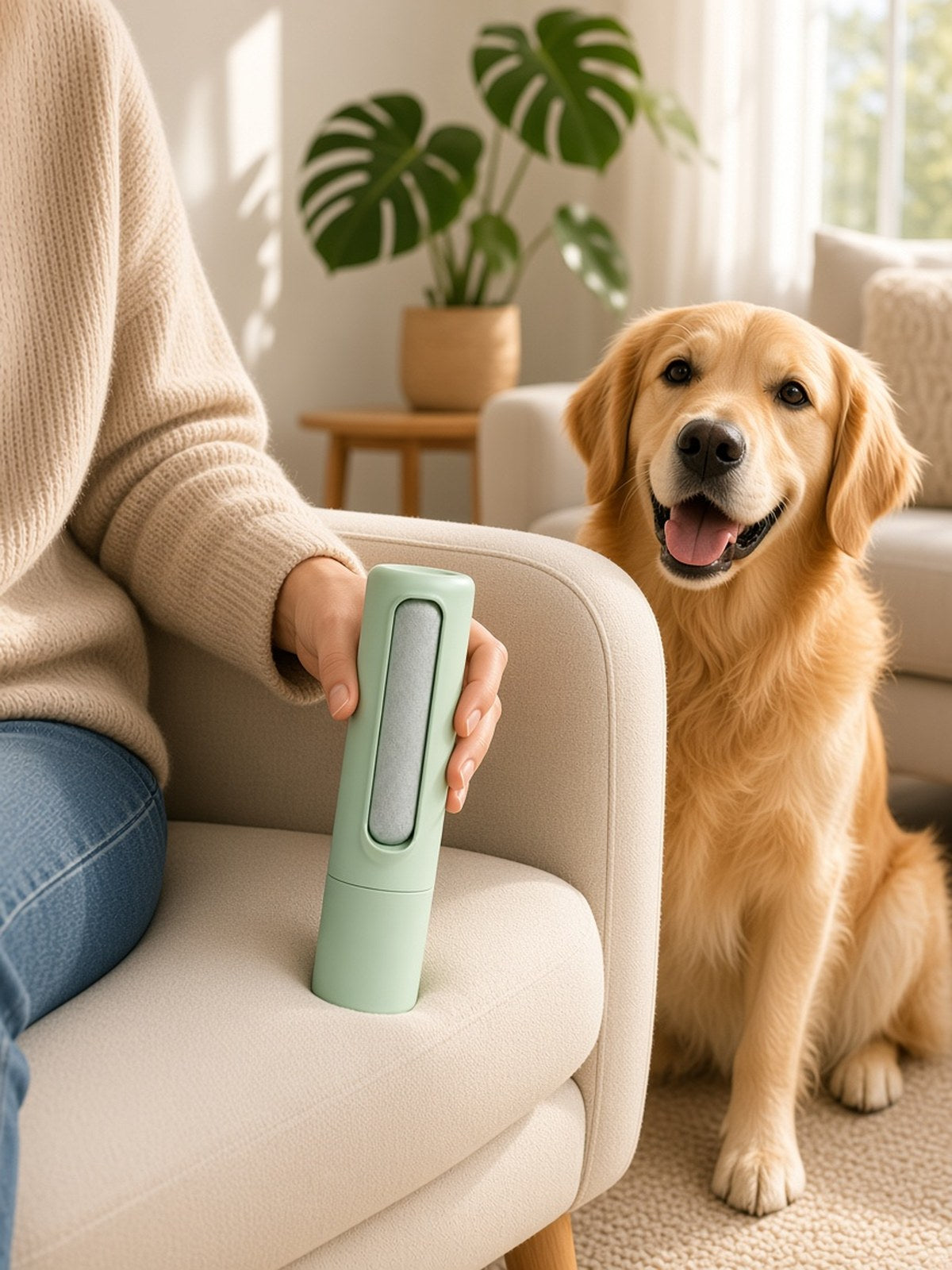 2-in-1 Reusable Pet Hair Remover Green — Green lifestyle