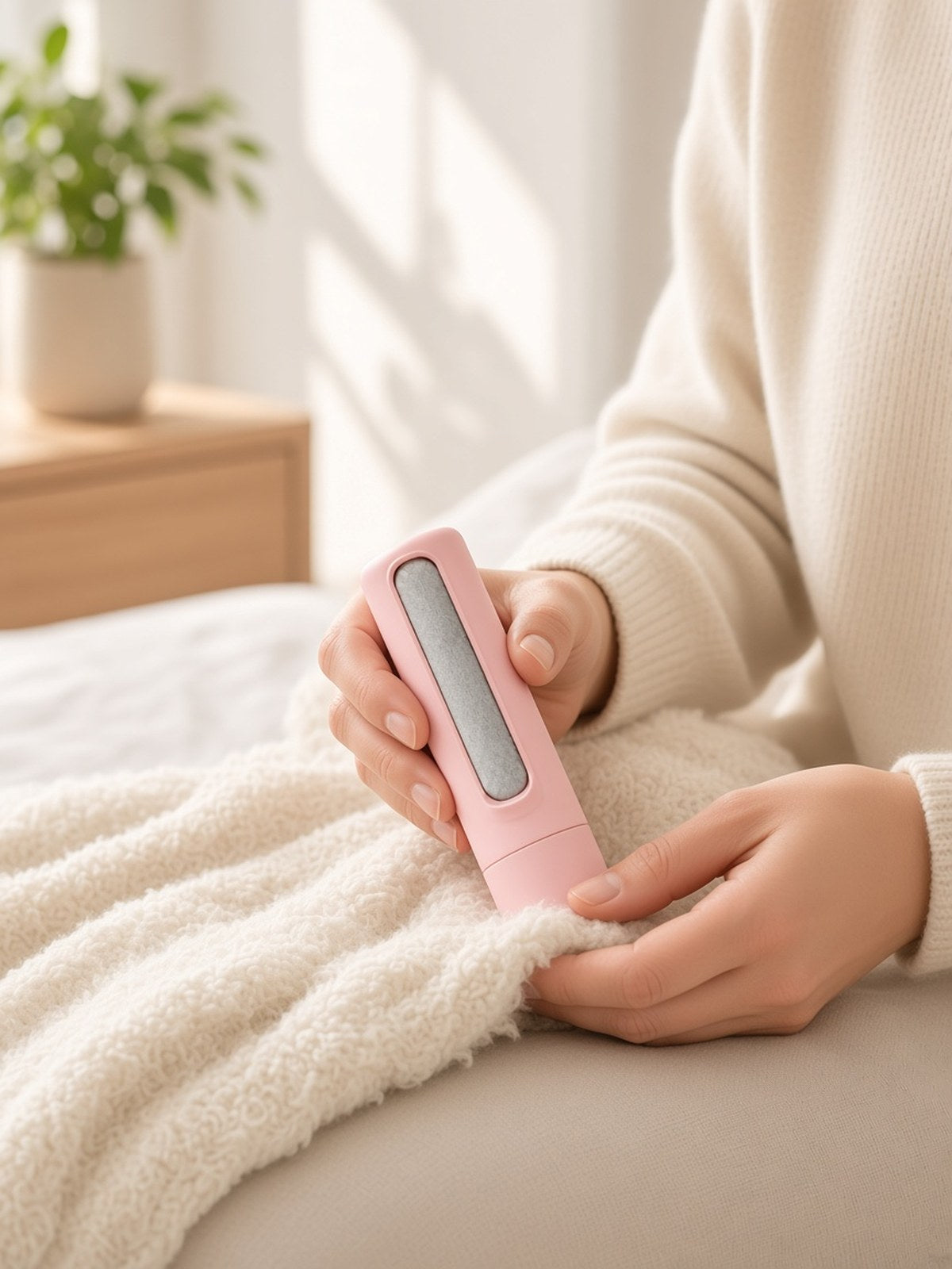 2-in-1 Reusable Pet Hair Remover Green — Pink lifestyle