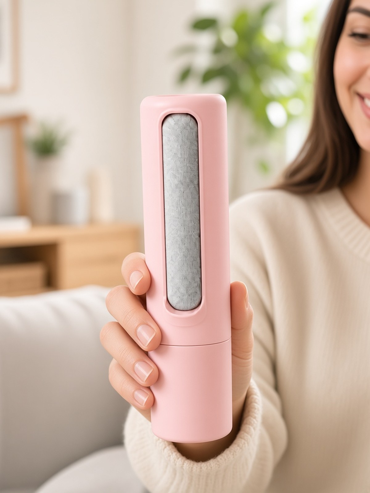 2-in-1 Reusable Pet Hair Remover Green — Pink lifestyle
